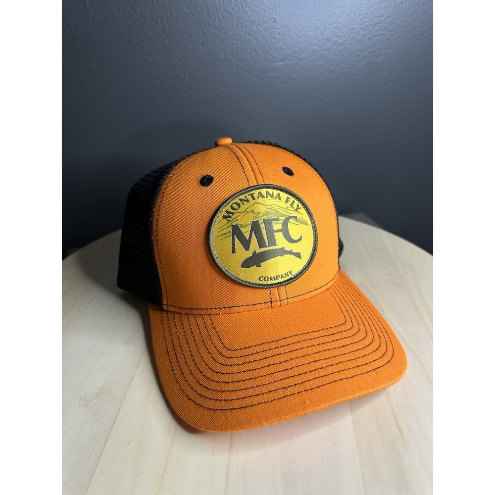 Montana Fly Company Trucker Hat Cap Mesh Back Snapback Orange Black